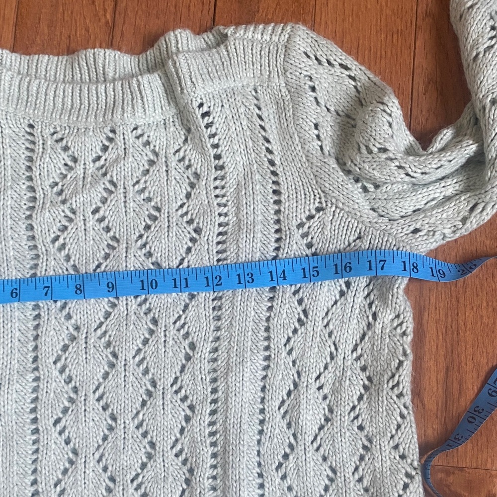 LOFT Mint Green Pointelle Sweater Open Knit Boat Neck Scallop Hem Small - Picture 10 of 11